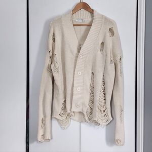 MNML Cream Distressed Turtleneck Sweater